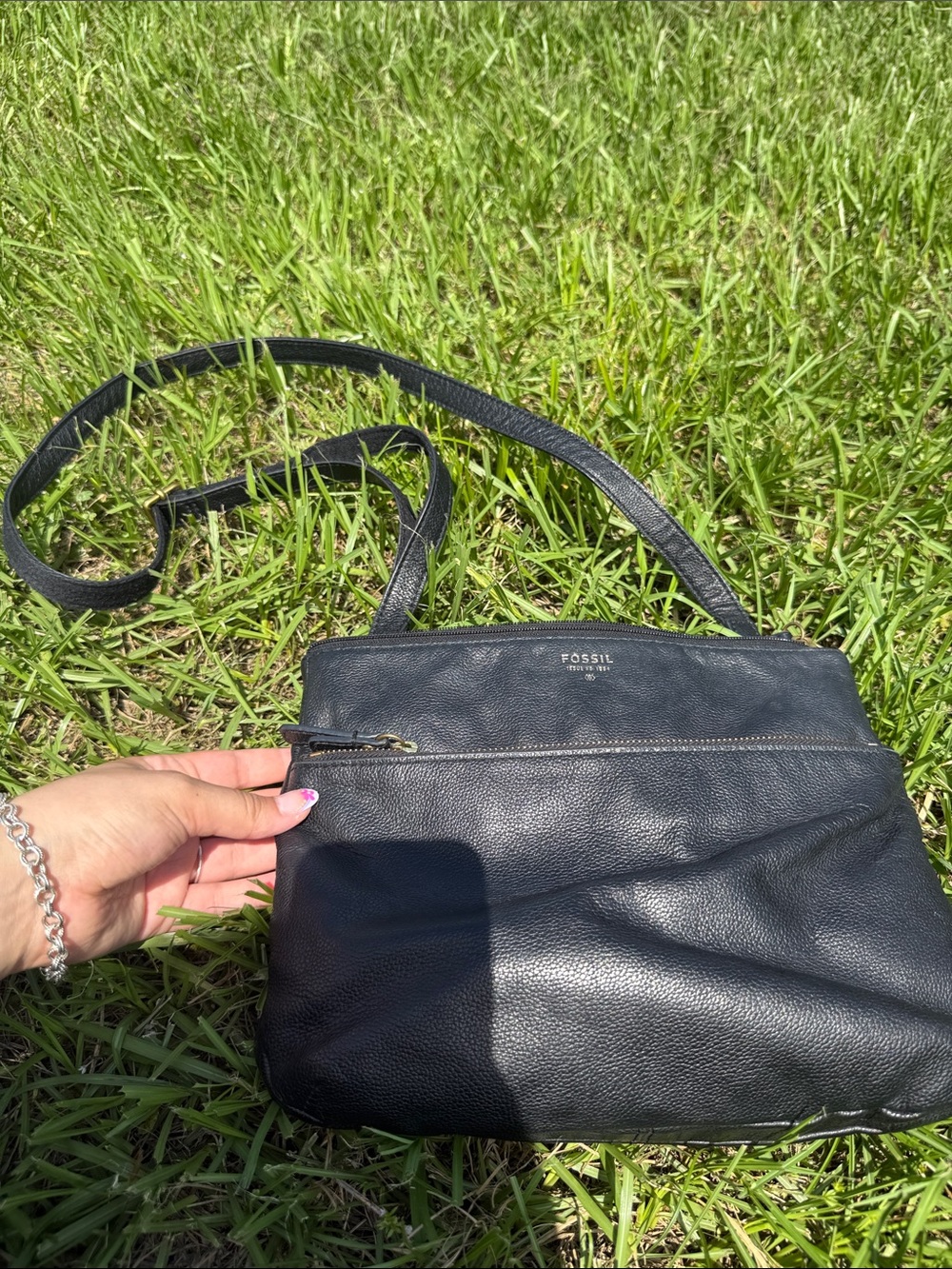 Fossil Black Pebbled Leather Crossbody Purse